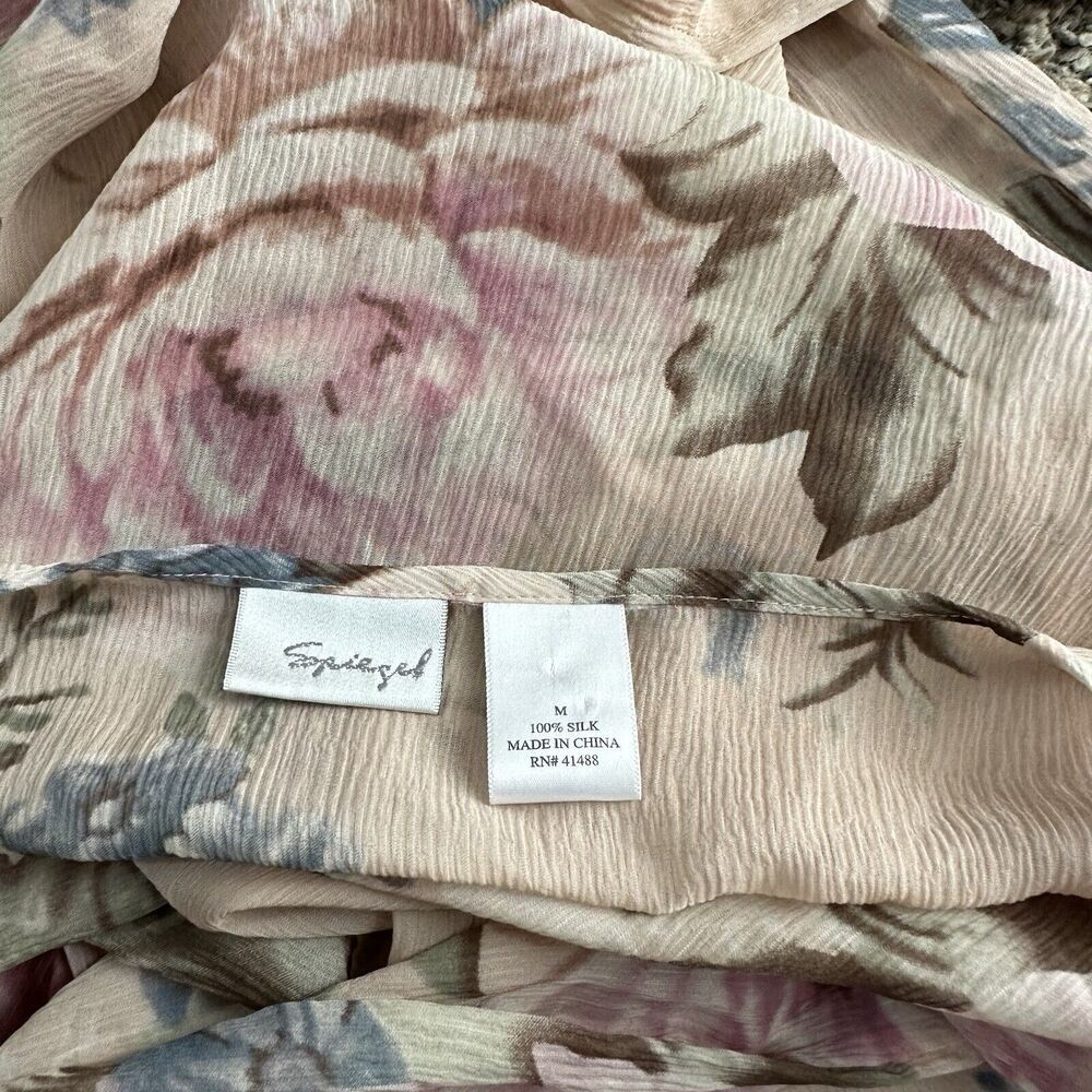 VTG Spiegel Silk Longsleeve Tunic Top Asymmetrical Hem Floral Semi Sheer M Fairy - Picture 4 of 5